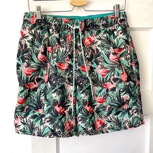 Men’s Flamingo print pink and green swim trunks size medium